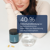 40 % Kohlenhydratblockung bei kohlenhydratreichen Mahlzeiten zur Reduzierung von Blutzuckerspitzen.