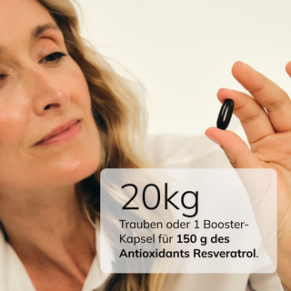 20kg Trauben oder 1 Booster-Kapsel für 150 g des Antioxidants Resveratrol.