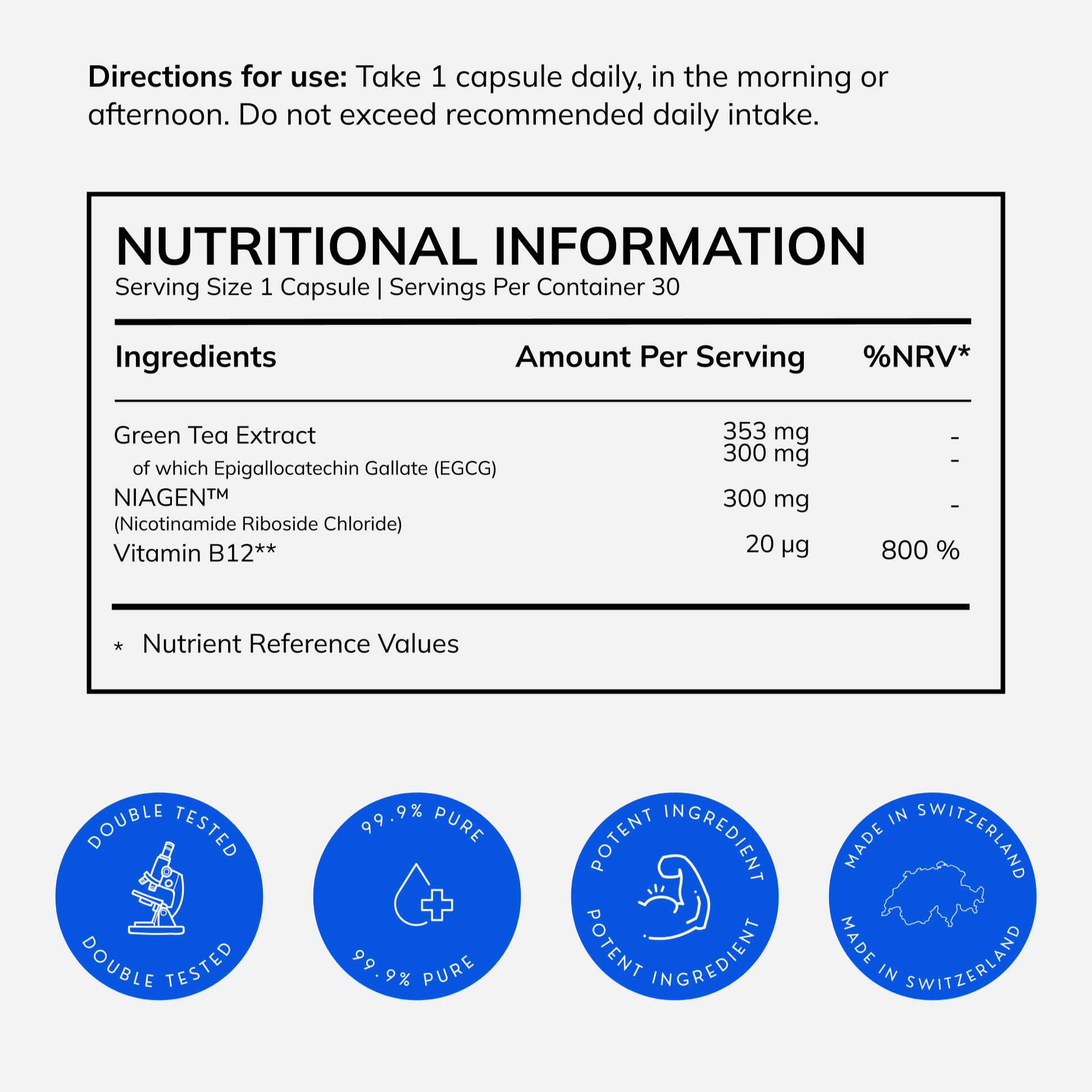 NAD+ Vitaliser supplement facts